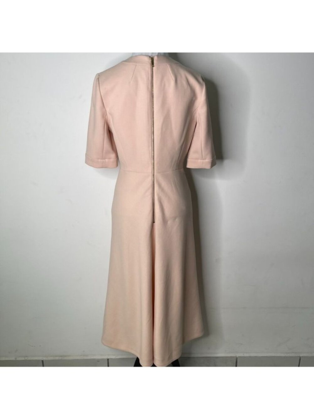 LK Bennett Pink V-Neck Midi Dress Size US 4 6 Fit Flare A-Line Short Sleeve 46" - Picture 10 of 14
